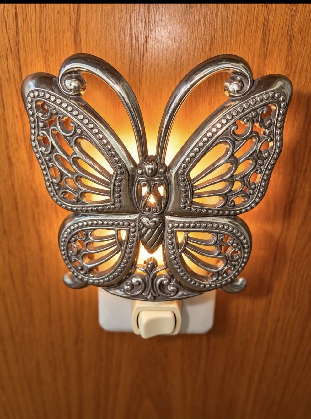 Brighton Butterfly Silver Tone Filigree Plug In Night Light Decorative 4”